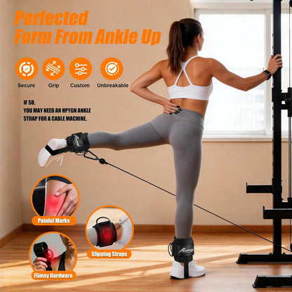HPYGN Ankle Strap for Cable Machine, Padded Ankle Straps for Cable Machine Kickbacks, Glute Workouts, Leg Extensions, Curls, Booty Hip Abductors Exercise, Adjustable Comfort Ankle Cuff for Gym