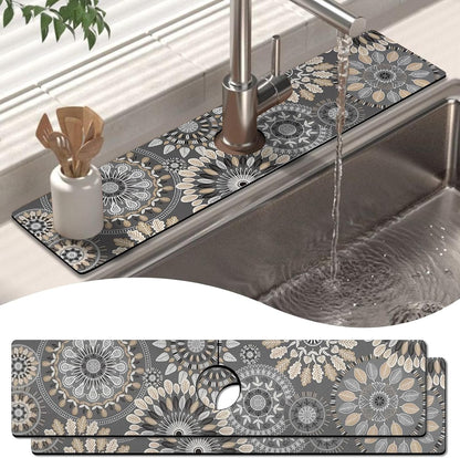 Kitchen Sink Splash Guard Faucet Mat 24" X 5.5" Tropical Leavesl Absorbent Fast Drying Mat Faucet Draining Mat Sink Splash Guard Behind Faucet Drip Catcher for Kitchen Bathroom