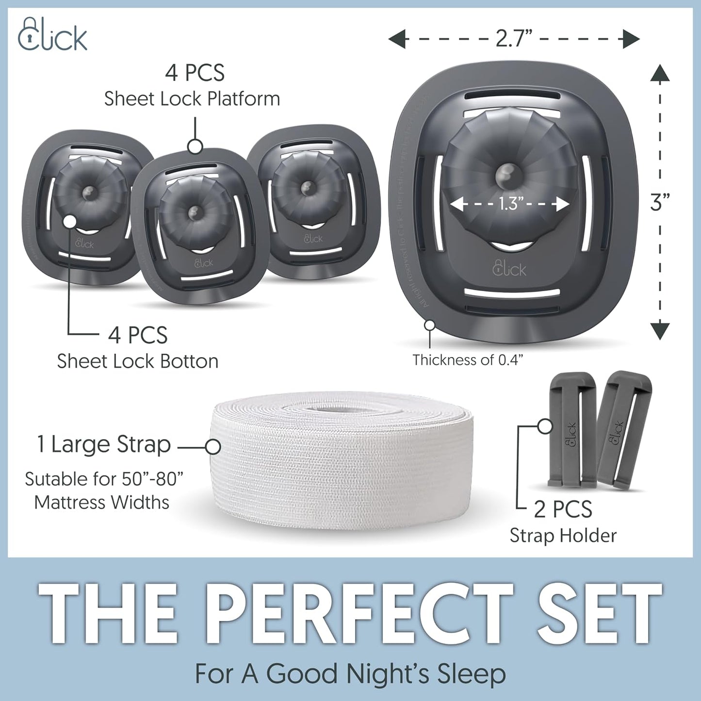 Click Bed Clips to Hold Sheets - Sheet Clips & Straps Keep Sheets in Place Firm & Tight on Single and Twin Bed, Heavy Duty Sheets Holders & Mattress Clips to Keep Sheets on Single & Twin Beds