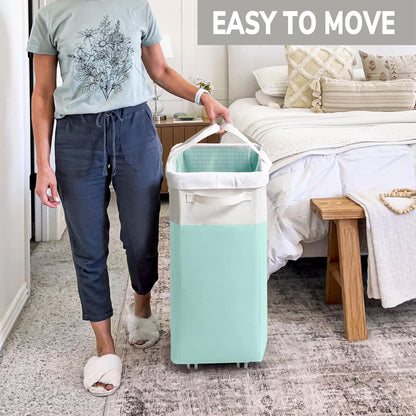Goodpick 75L Laundry Basket with Wheels & Removable Wash Bag for Dorm | Rolling Laundry Basket with Handles for Dirty Clothes, Fodable Hamper for Laundry Room, Dorm Room Essentials, Grey