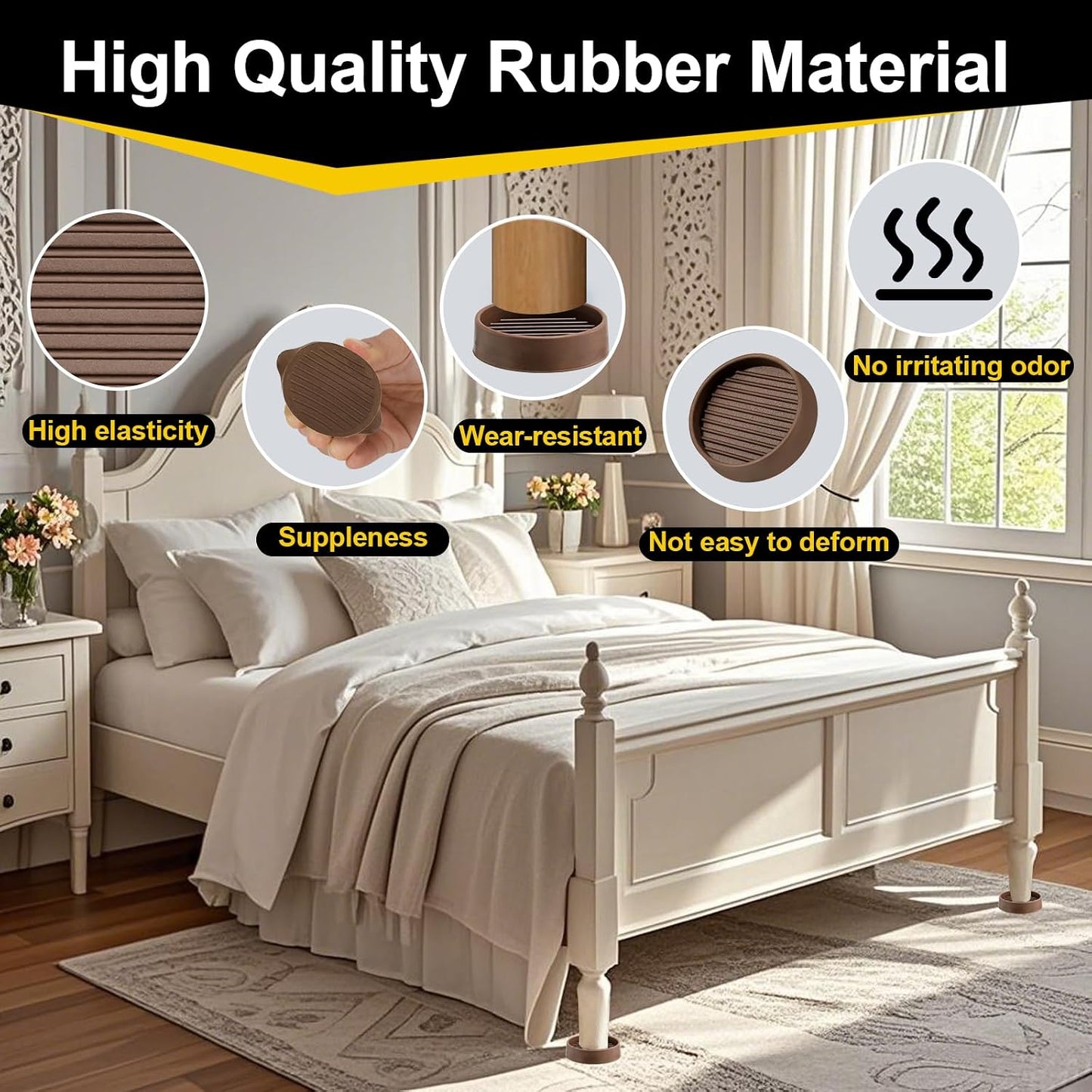xxxHOLIC Rubber Non Slip Furniture Pads, 2" Black Round, Set of 4 | Furniture Grippers for Hardwood Floors, Anti Skid Caster Cups, Bed Frame & Couch Stoppers, Floor Protectors for Heavy Duty