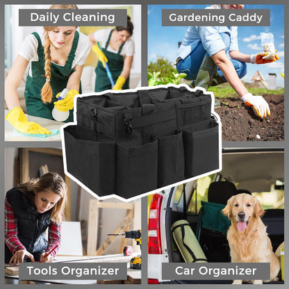 SCAVATA Wearable Cleaning Caddy, Cleaning Caddy Supplies Organizer with Handle & Shoulder Straps for Housekeepers, Under Sink & Car Cleaning Tool Organizers Bag with 4 Foldable Divider (NavyBlue)