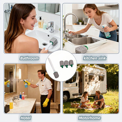 Pumice Toilet Brush Scrubber with 9.5” Handle - 1 Scrubber + 4 Pumice Stones - Remove Hard Water Stains, Rust & Lime from Toilet, Tub, Tile, Grill & Pool - No-Scratch, Easy Grip