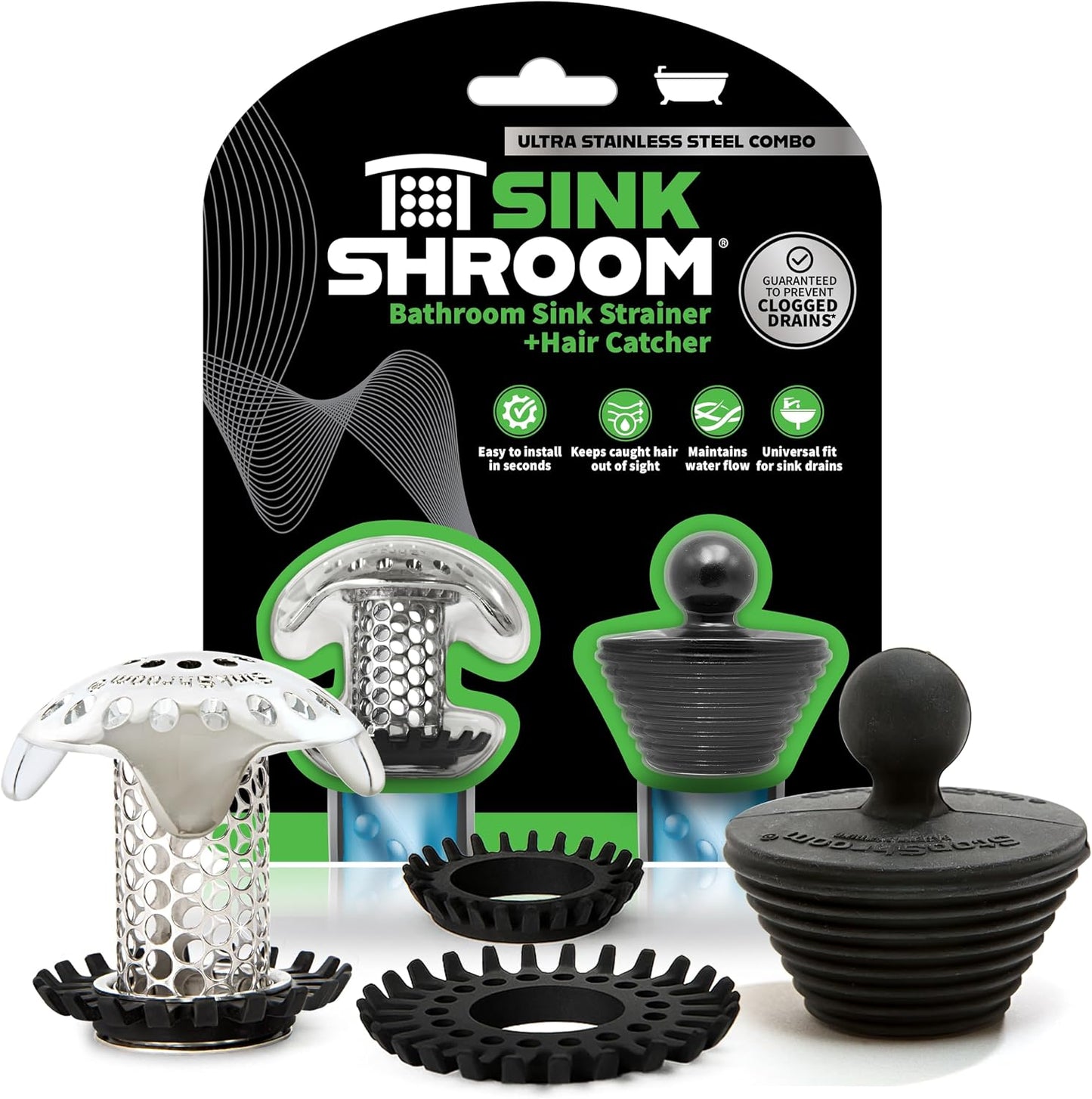 SinkShroom Ultra Revolutionary Bathroom Sink Drain Protector, Stainless Steel