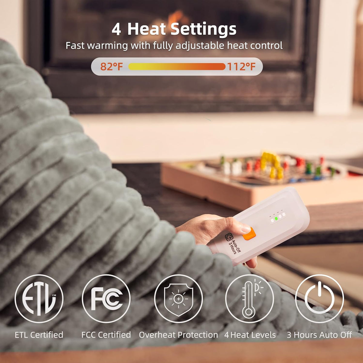 GOTCOZY Heated Blanket-Soft Plush Electric Blanket 50"X60"(Grey)