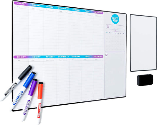 Dry Erase Weekly Extra Thick Magnetic Calendar for Refrigerator: 17x13 Two Week Planner and 6x9 White Board, 4 Fine Tip Markers and Eraser. Stain Resistant. Shipped Flat. (Monthly Planner)