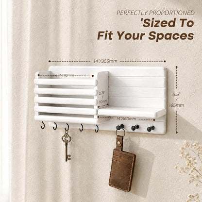 Rebee Vision Key Holder Wall Mount with Mail Slot for Entryway, Retro Brown | Pine Wood, Key Holder for Wall, 8 Hooks for Dog Leashes, Floating Shelf, Mail Sorter, New Home Essentials, Entryway Storage