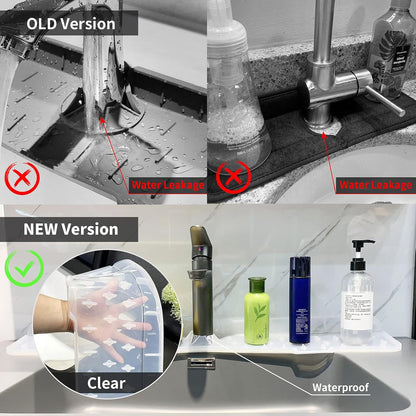 Kitchen Faucet Sink Splash Guard Silicone Faucet Mat Clear XXL 30 In | Drip catcher tray mat, sink splash guard behind faucet area; Faucet Mat for Kitchen Sink bathroom faucet guard & draining mat