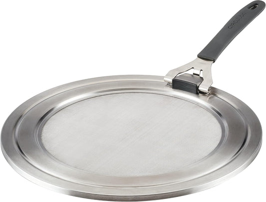 Circulon Tools and Gadgets Universal Splatter Guard Mesh Grease Cover for Pots and Pans Protects Stove, Countertop, and Kitchen from Oil when Frying, 13 Inch Splatter Guard - Stainless Steel