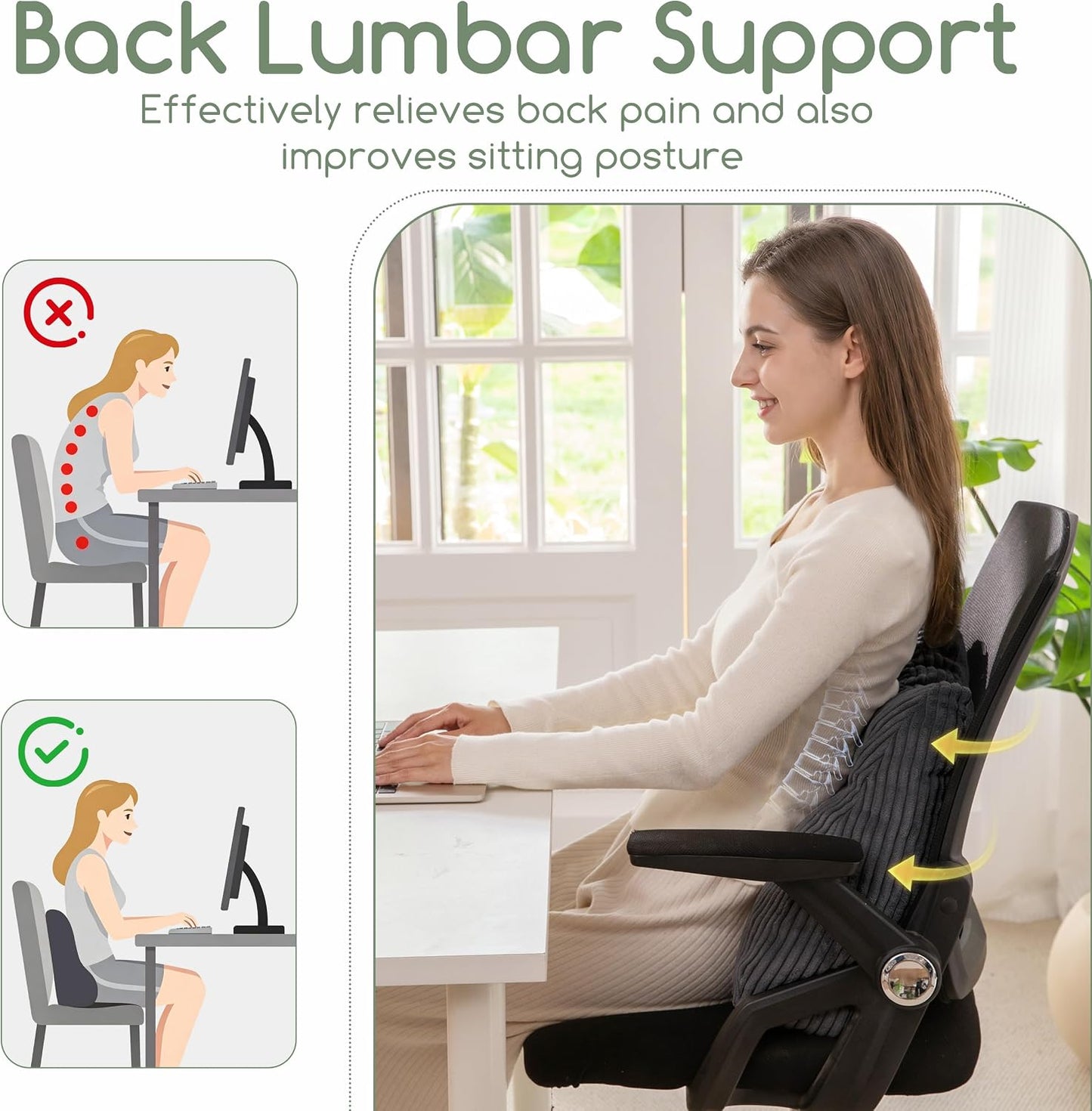 Lumbar Support Pillow for Recliner Chair/Accent Chair/Couch/Office Chair, Tufted Corduroy Back Support Cushion for Elderly, M-Shaped Recliner Cushions for Back Rest, Pain Relief, Reading, Dark Grey