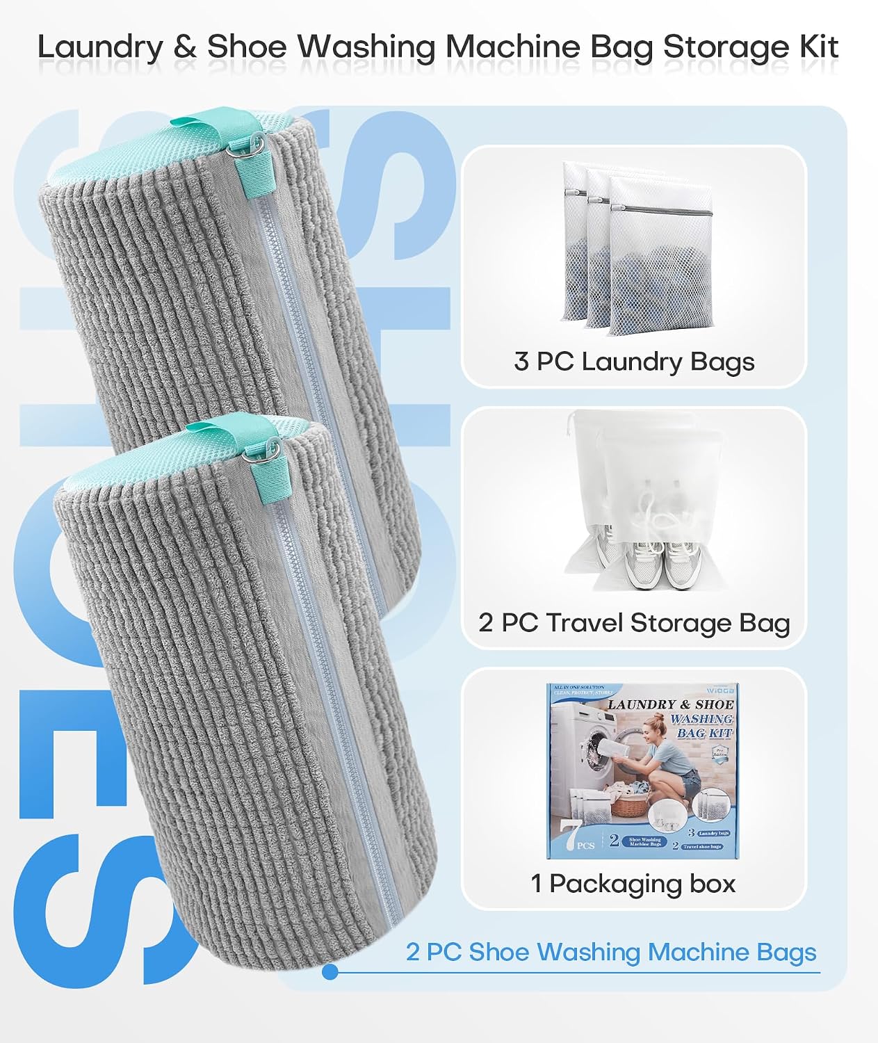 3-IN-1 Laundry & Shoe Washing Machine Bag : Laundry Shoe Bag for Washer & Dryer,Shoe Cleaning Bag for Sneakers,Tennis,Self-locking Zipper & Microfiber,Include 3 Laundry Bag & 2 Shoe Bag