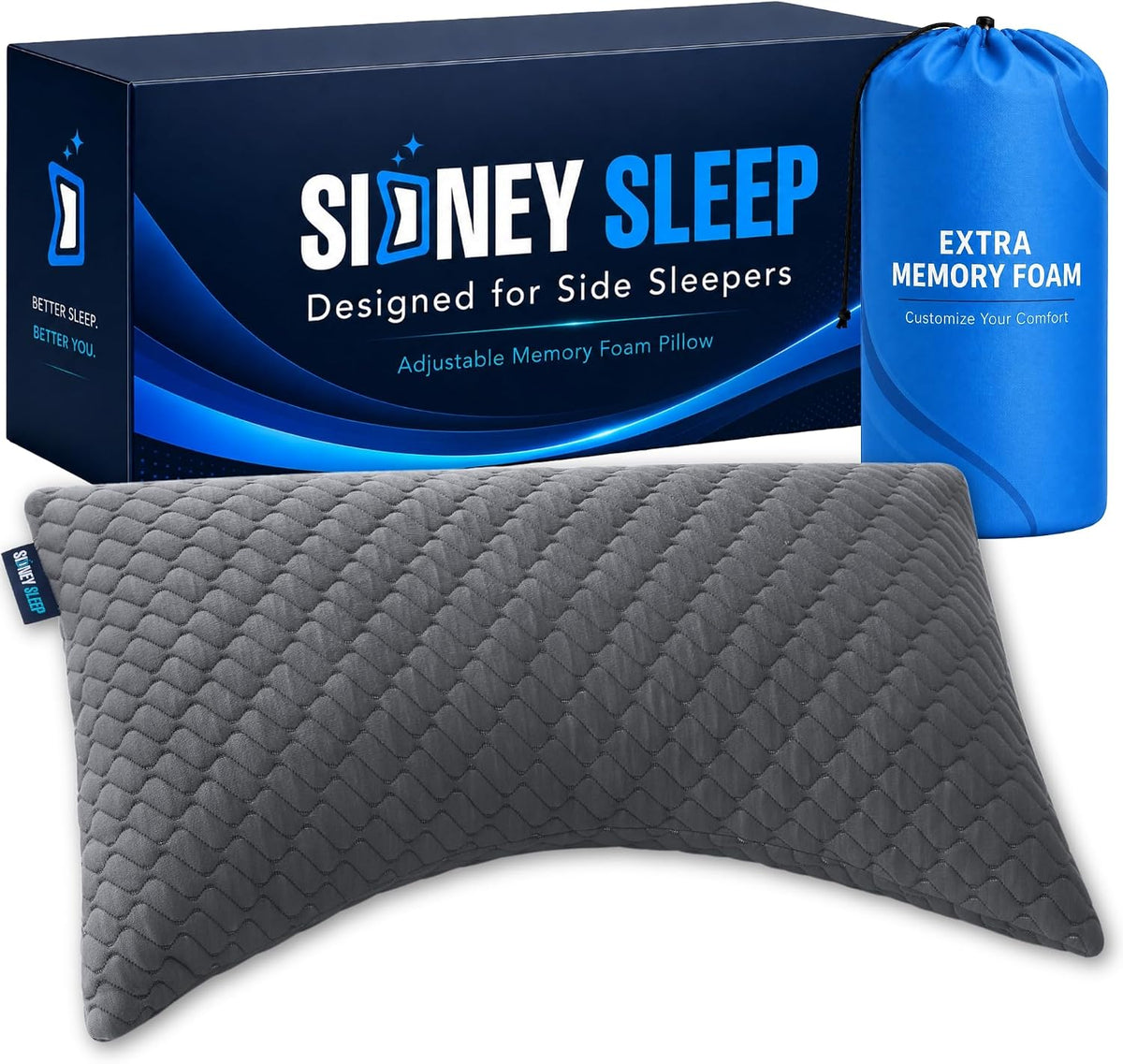 Sidney Sleep Adjustable Curved Pillows for Neck and Shoulder Support with Extra Shredded Fill - Cervical Contour Pillow for Side and Back Sleepers - Queen Size 19" x 29" CertiPUR-US Certified (White)