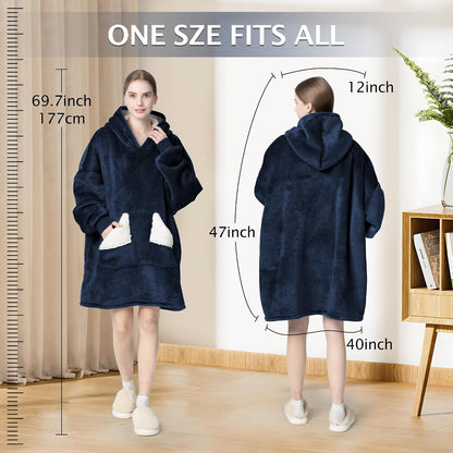 Wearable Blanket Hoodie, Oversized Sherpa Fleece Sweatshirt Blanket with Giant Hood Pocket and Sleeves for Adult, Warm & Cozy Grey Blanket Gifts for Women
