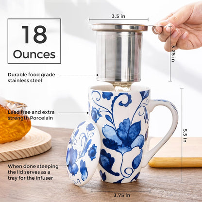 GBhome Tea Mug with Infuser and Lid,18 oz Loose Leaf Tea Cup with Steeper
