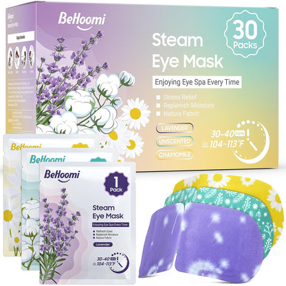 BeHoomi 30Packs Steam Eye Mask, Heated Eye Mask for Dry Eyes, Unscented