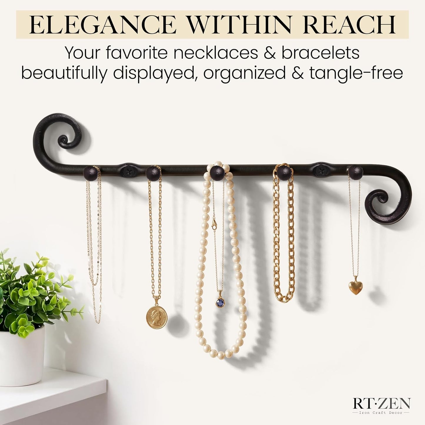 Farmhouse Small Key Holder for Wall, Wrought Iron Wall Mount Rack | Handcrafted Swirl Decorative, 5 Key Hooks for Home Entryway, Purse, Coat and Leash Holder or Organizer (Classic Black)