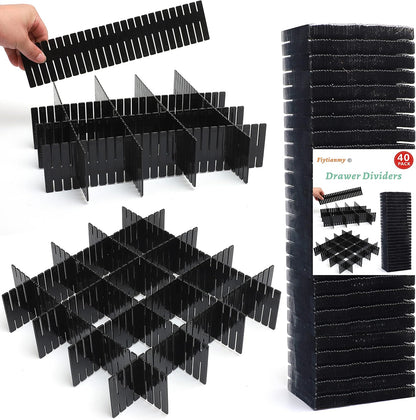 40Pcs Drawer Dividers, Adjustable Drawer Organizer for Socks, Underwear, Makeup, Can Help Tidy Kitchen, Bedroom, Dresser White