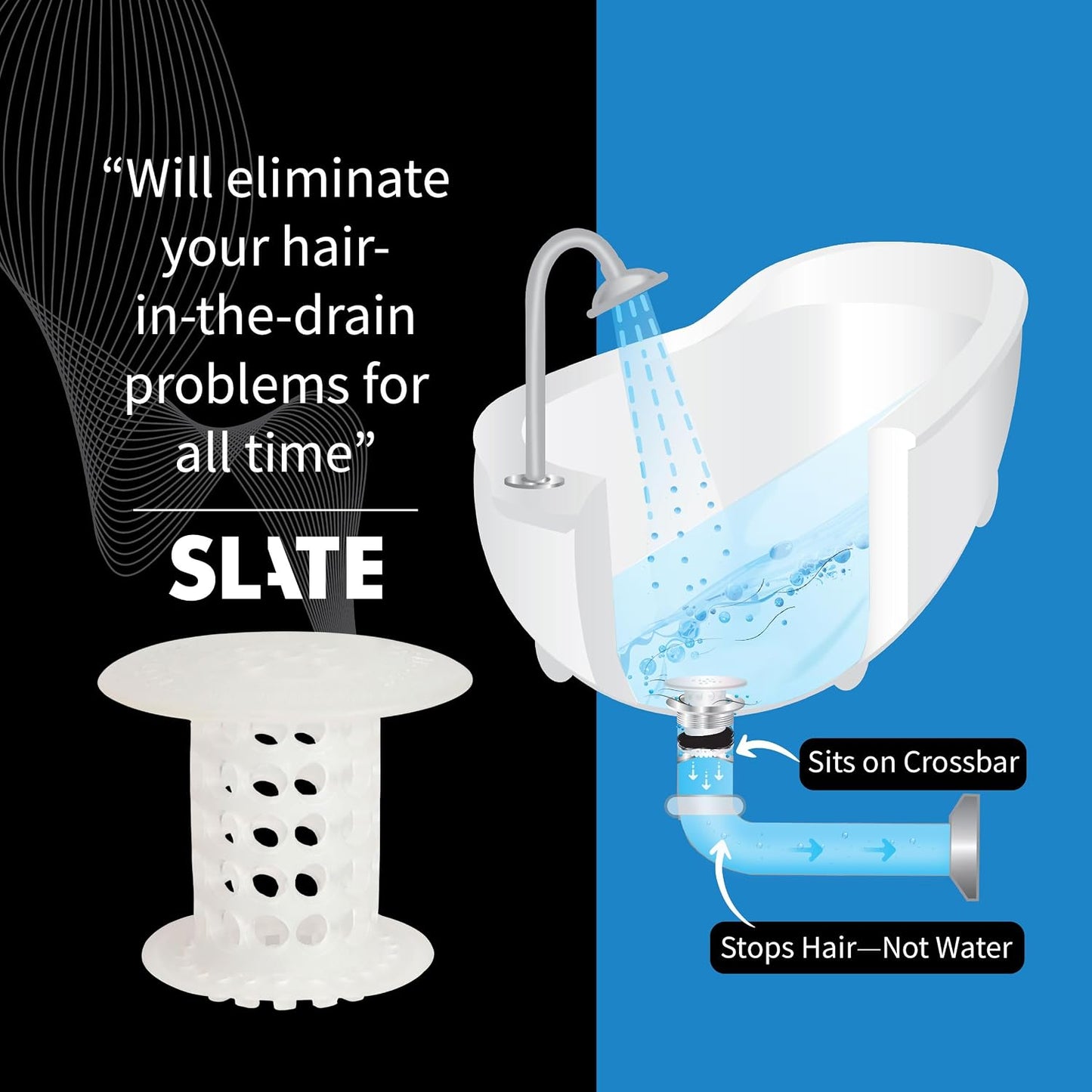 TubShroom Bathtub Drain Hair Catcher – in-Drain Tub Strainer & Clog Prevention Protector, Fits Standard 1.4”–1.75” Tub Drains, Easy Clean, Captures Human & Pet Hair Out of Sight (Gray)