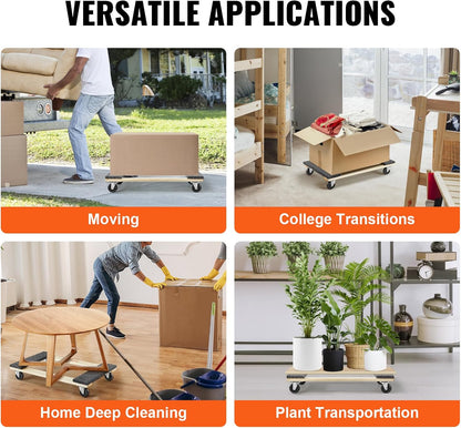 VEVOR Furniture Dolly, 4 Pack 6-Inch Steel Tri-Dolly with 360° PP Swivel Wheels and Non-Slip Cap, 3 Wheels Furniture Lift Mover Tool Set for Moving Heavy Furniture Refrigerator Sofa