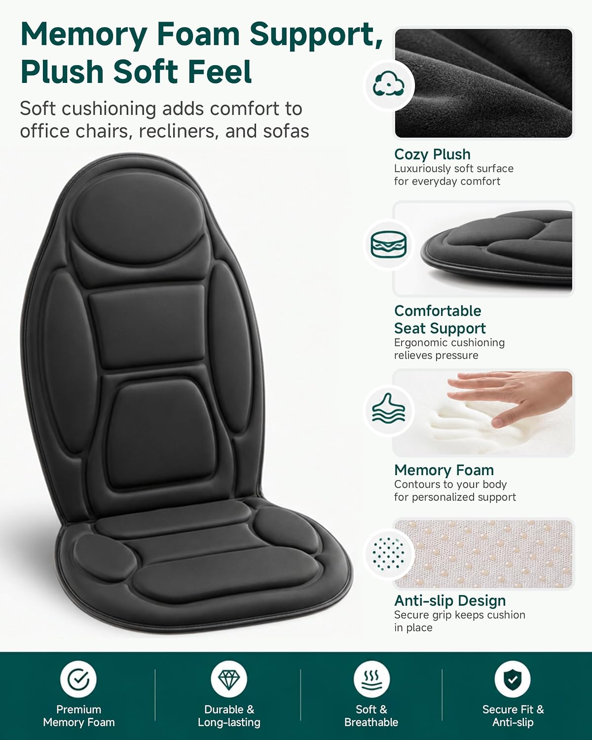 Snailax Back Massager with Heat, Vibration Massage Chair Pad, Seat Cushion | 10 Motors, 5 Modes, 3 Intensities, 2 Heat Settings, 3 Heating Areas, 30/60/90-Min Timer, Foldable, Carry Bag, 2026 Upgraded
