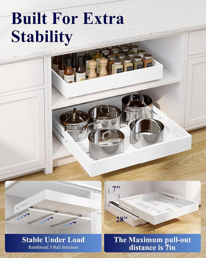 Kitsure Pull Out Cabinet Organizer - 2 Pack(12.6"-21" D x 12"-20.4" W) Expandable Sliding Cabinet Shelves, Smooth Glide Drawer Organizer, Kitchen & Pantry Storage, Framed & Frameless Cabinets