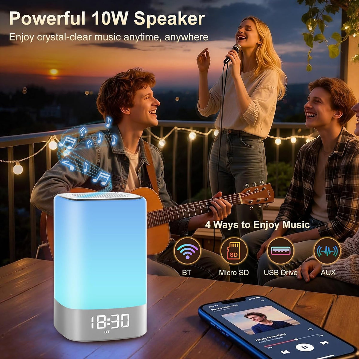 Sound Machine 32 Soothing Sounds, Alarm Clock Night Light Bluetooth Speaker
