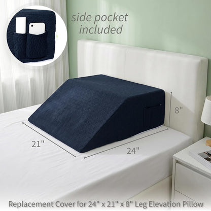 Leg Wedge Pillow Cover 24x21x8 in, Zipper & Pockets, Gray