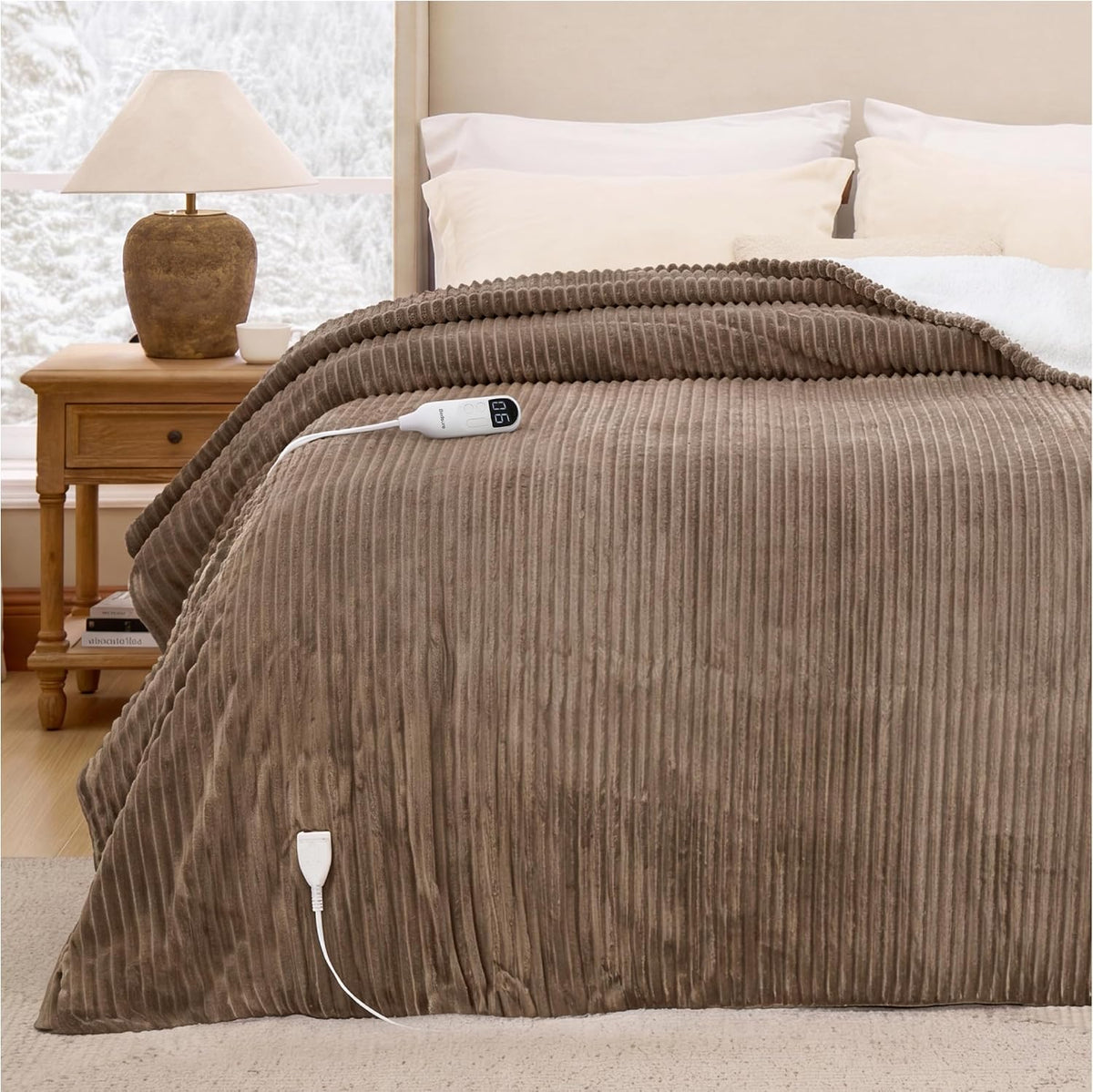 Bedsure GentleSoft Heated Blanket Throw - Soft Ribbed Flannel Electric Blanket, Gifts for Grandma (50x60 inches, Grey)