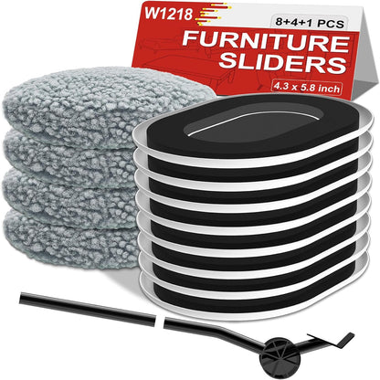 New Upgrade Furniture Sliders: Multi-Surface 3-in-1 Furniture Movers Slider | Heavy Moving Pads with 8PCS 4.3" Carpet Sliders + 4PCS Hard Floor Socks + 1 Lifter - Protect Floor and Easily Move Furniture
