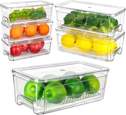 Imncya 4 Pack Fridge Organizer Drawers Bins, Clear Stackable Pull Out Refrigerator Drawer Organizer, Fridge Storage Container with Lids for Fruits, Vegetables, Drinks and Food