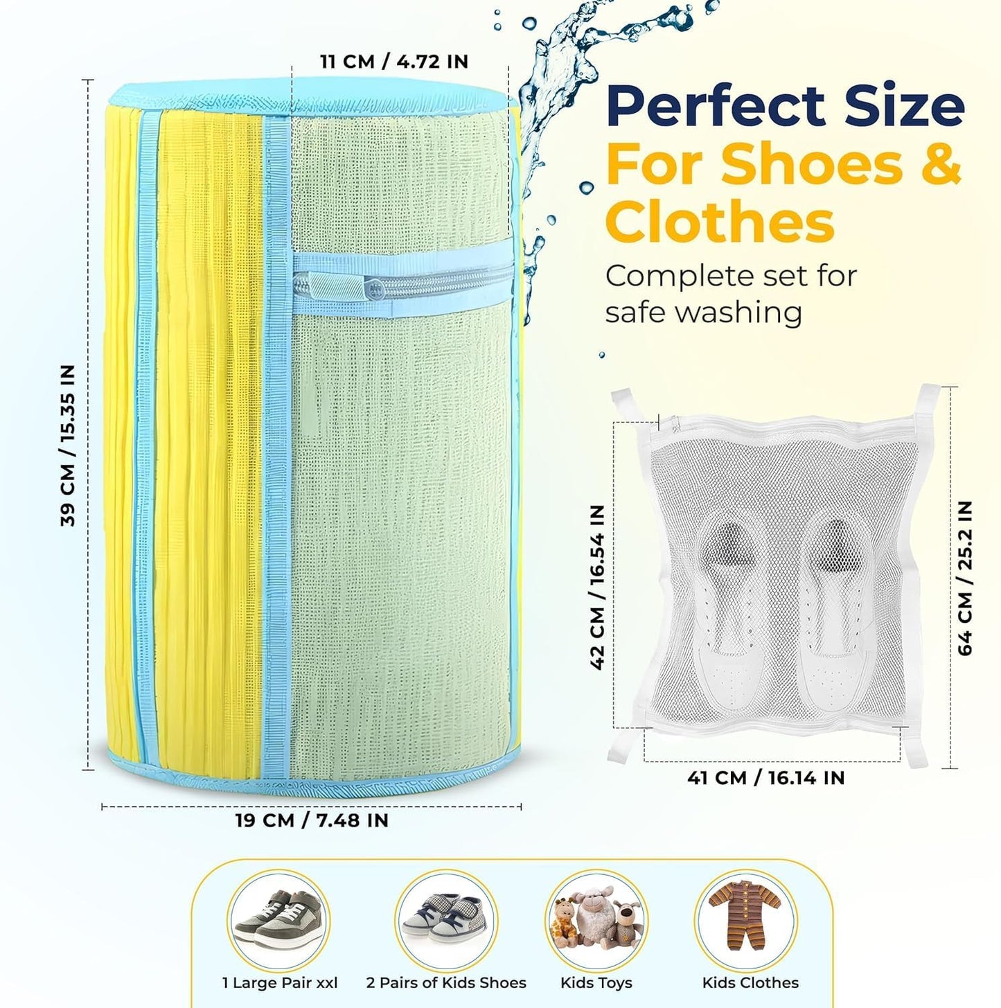 Shoe Washing Machine Bag (2 Pack) – 360° Thick Protection, Highly Durable Mesh Sneaker Washer w/Zipper Lock & Side Pockets – Deep Cleaning Sneaker Laundry Bag for Spotless Shoes