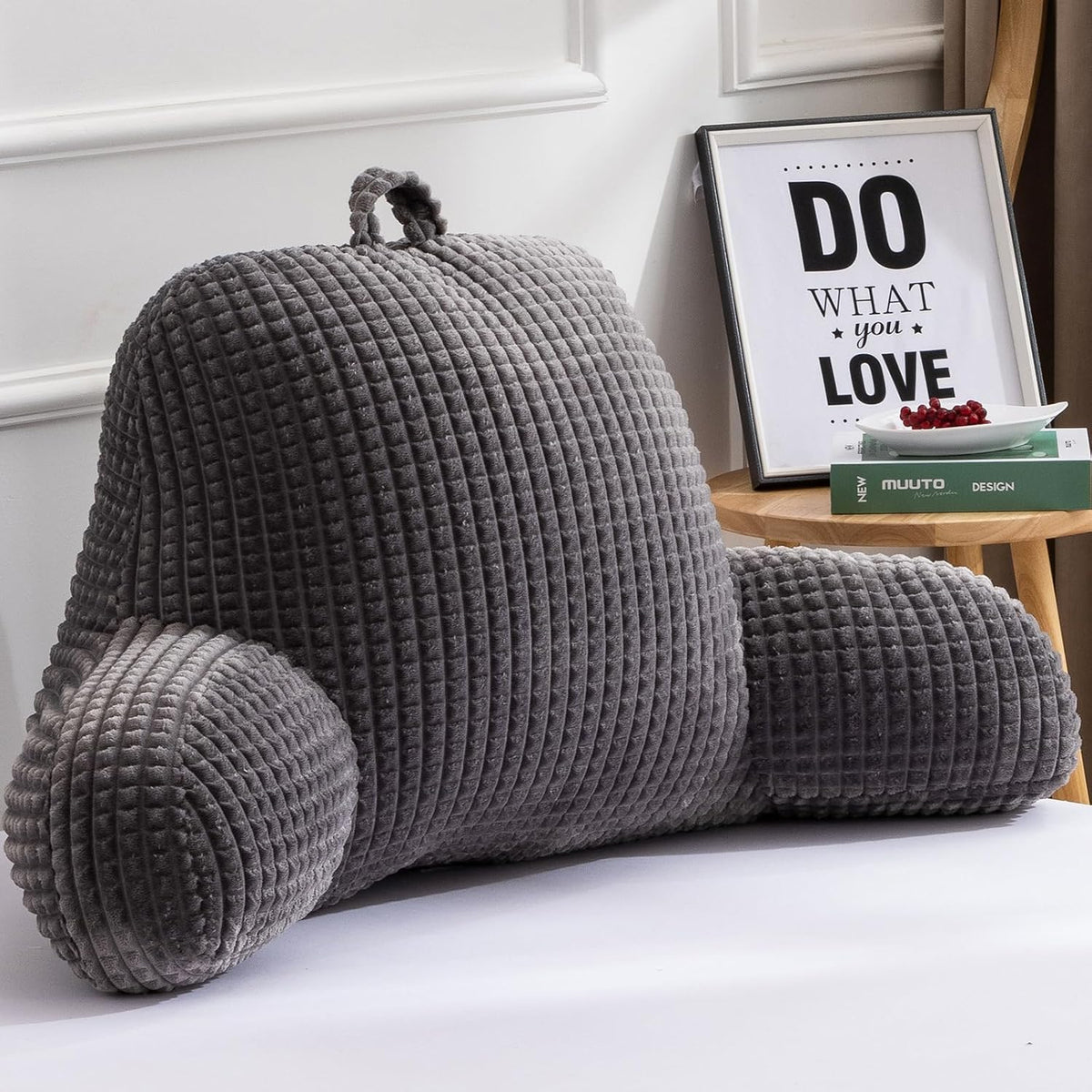 A Nice Night Darkgrey 17" Bed Wedge Pillows with Arms for Sitting