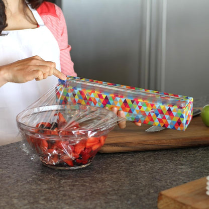 Chicwrap Veggies Refillable Plastic Wrap Dispenser - Includes One 12" x 250' Roll of Professional Grade Plastic Wrap - BPA Free and Kosher Certified - Reusable Dispenser w/Slide Cutter | Reusable Plastic Wrap Dispenser with Four Non-Slip Rubber Feet and