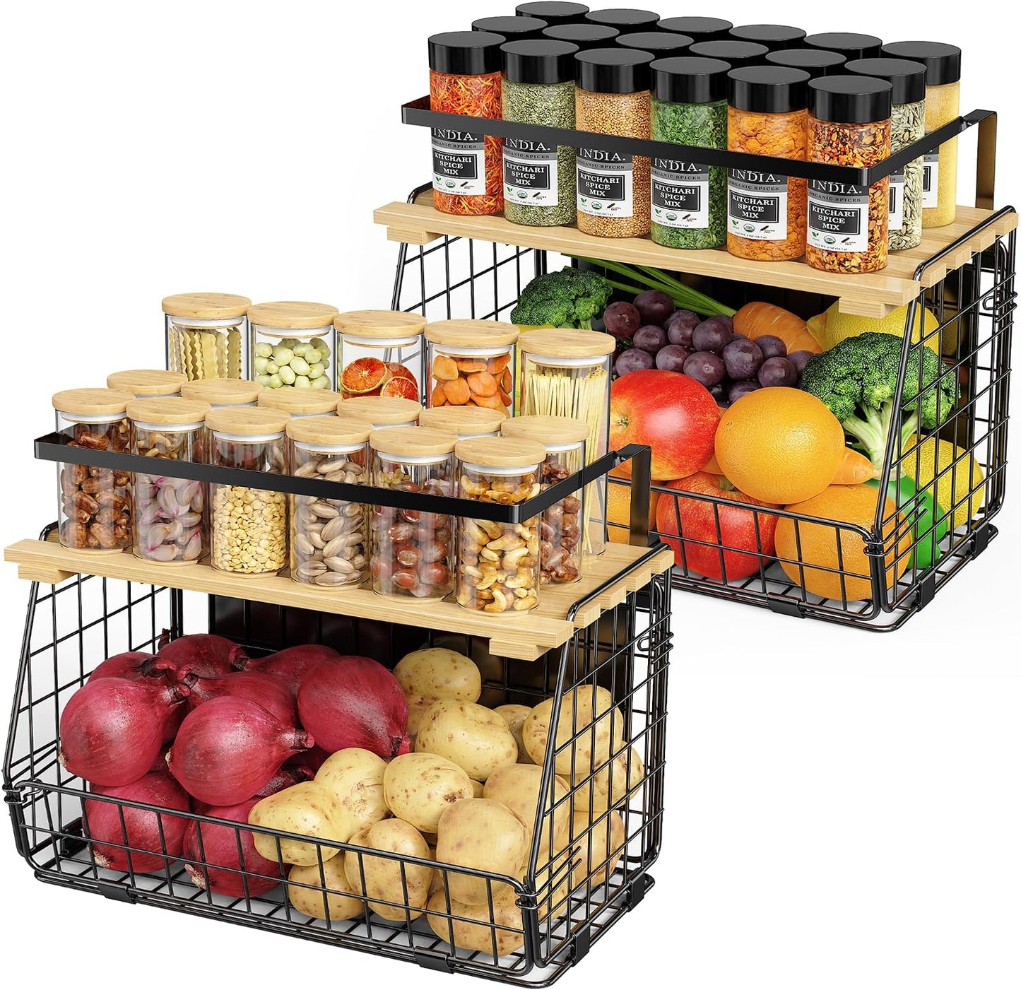 2 Pack Magnetic Shelf for Fridge, Fruit Potato Onion Storage Bins | Magnetic Basket with Lid, Side of Fridge Storage, Produce Basket for Fruits Vegetables Spices, Kitchen Pantry Organizer