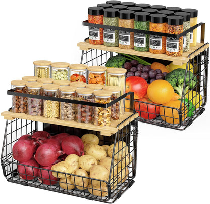 2 Pack Magnetic Shelf for Fridge, Fruit Potato Onion Storage Bins | Magnetic Basket with Lid, Side of Fridge Storage, Produce Basket for Fruits Vegetables Spices, Kitchen Pantry Organizer
