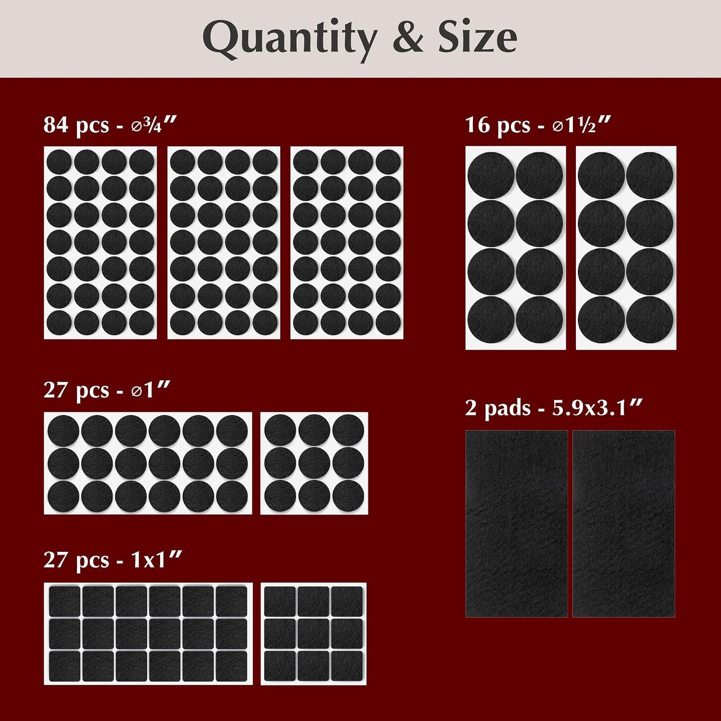 Felt Furniture Pads - 156pcs Black - Chair Leg Floor Protectors - Felt Pads | Furniture Sliders for Hardwood Floors, Chair Foot Pads, Furniture Legs, Felt Pads for Chairs, Floor Protectors for Furniture