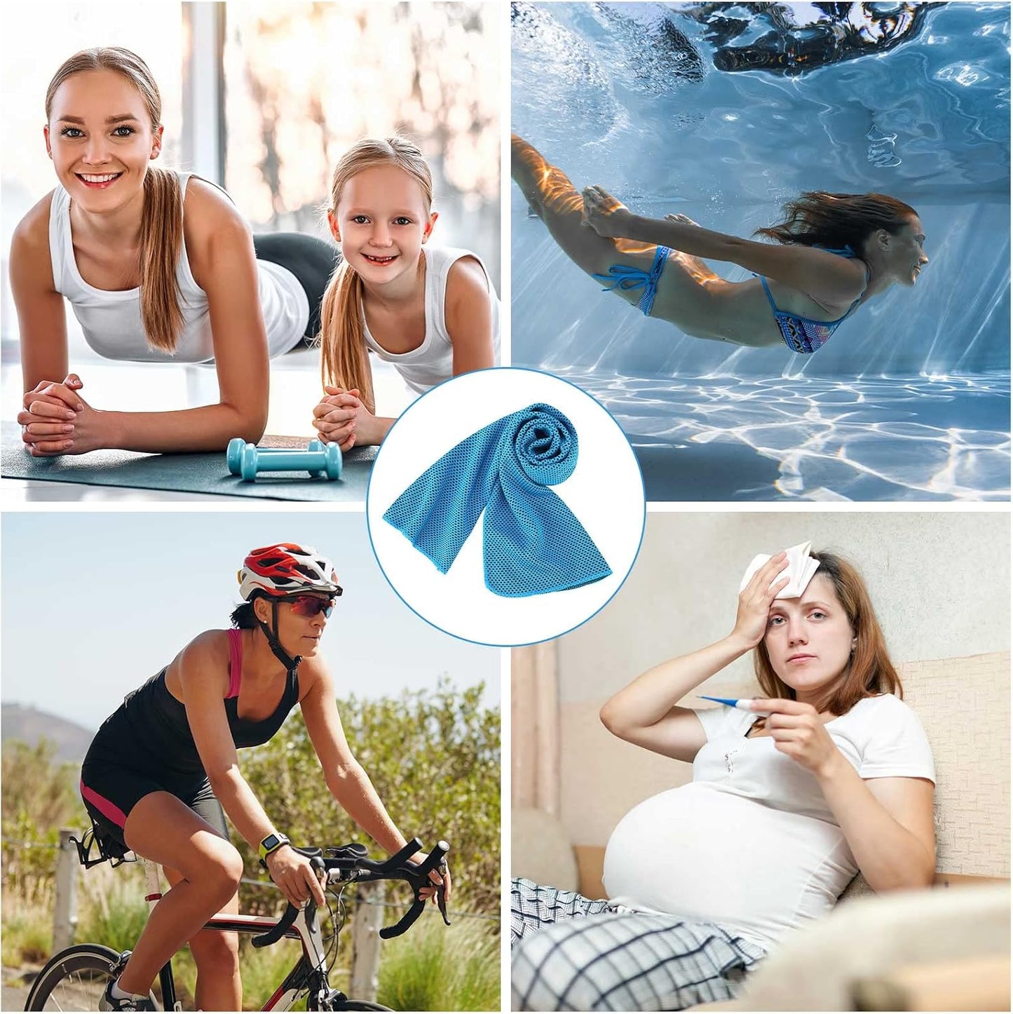 BBTO Cooling Towel Microfiber Ice Cool Cold Sport Face and Neck Soft Breathable Chilly Sweat Towel for Yoga Gym Workout Hot Weather Camping Running, 32 x 12 Inches