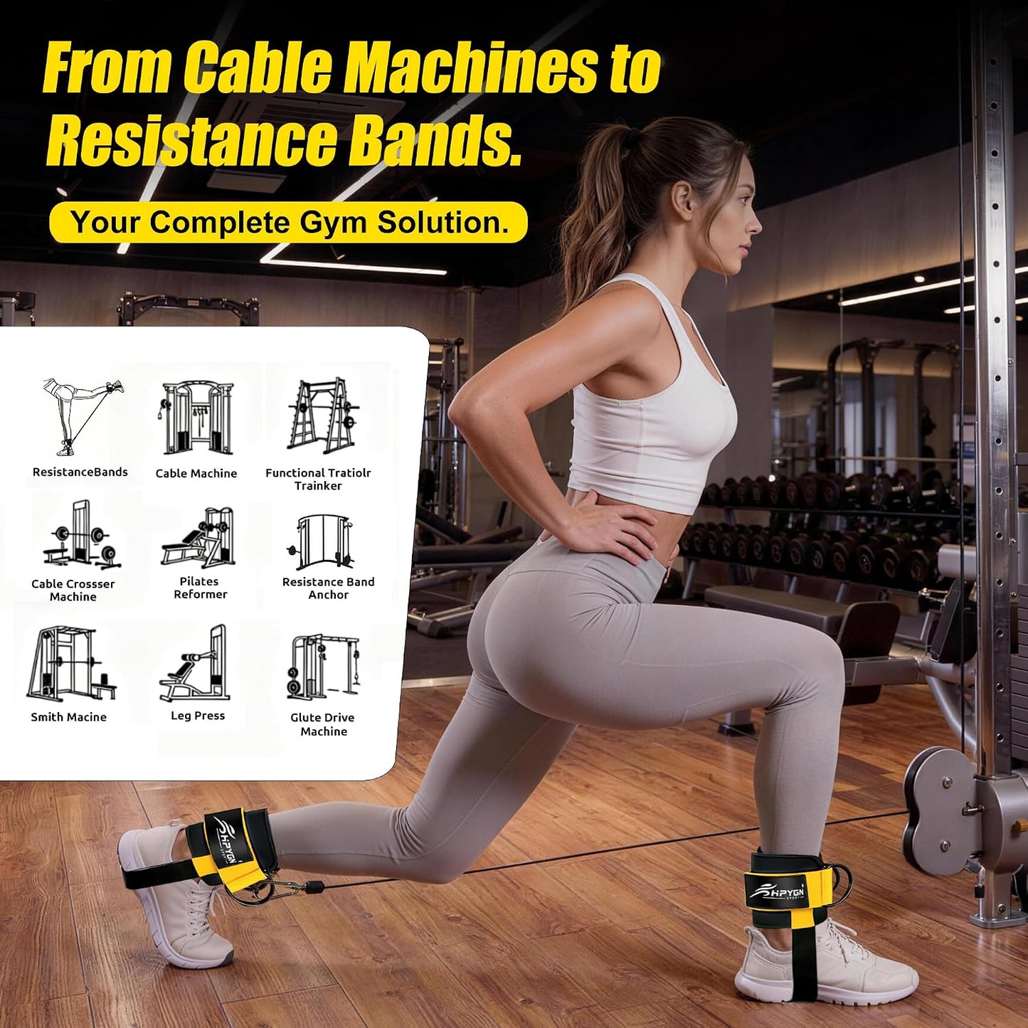 HPYGN Ankle Strap for Cable Machine, Padded Ankle Straps for Cable Machine Kickbacks, Glute Workouts, Leg Extensions, Curls, Booty Hip Abductors Exercise, Adjustable Comfort Ankle Cuff for Gym