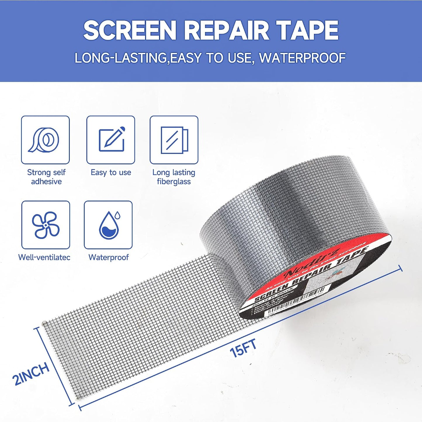 Window Screen Repair Tape, 2 in X 15 FT (180IN) Screen Repair Kit for Windows or Doors, Strong Adhesive Screen Patch Repair Kit Mesh Repair (Black, 15 FT)