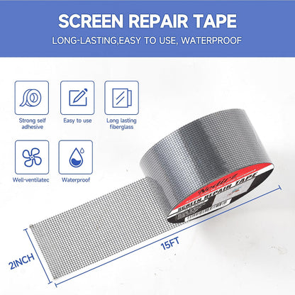 Window Screen Repair Tape, 2 in X 15 FT (180IN) Screen Repair Kit for Windows or Doors, Strong Adhesive Screen Patch Repair Kit Mesh Repair (Black, 15 FT)