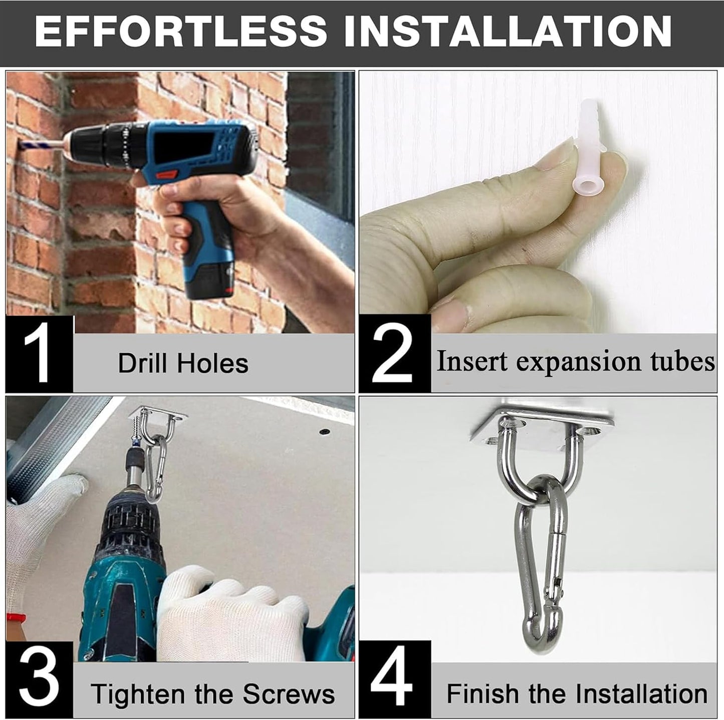 Stainless Steel Tie Out Mounted Wall Hook with Clip for Dog Up to 500lbs | for Small / Medium / Large Dog, Rust-resistant & Corrosion-resistant, Applicable to Concrete/Brick/Wood