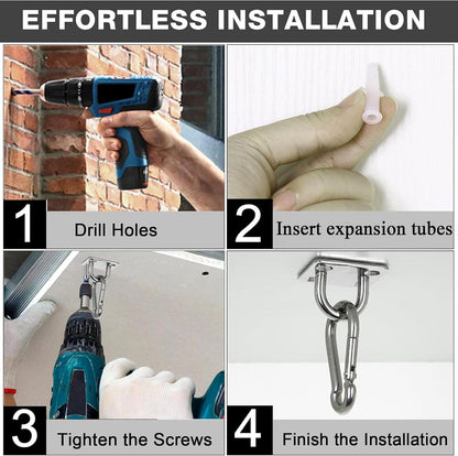 Stainless Steel Tie Out Mounted Wall Hook with Clip for Dog Up to 500lbs | for Small / Medium / Large Dog, Rust-resistant & Corrosion-resistant, Applicable to Concrete/Brick/Wood