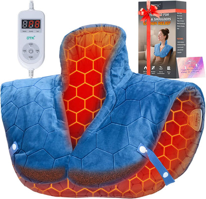 Nalax 30s Fast Heating Pad for Neck, Shoulders and Upper Back Pain Relief | 24 x 20 graphene far infrared wrap, 8 heat settings, 4H auto-off, memory function, adjustable strap, gifts for Mom Dad
