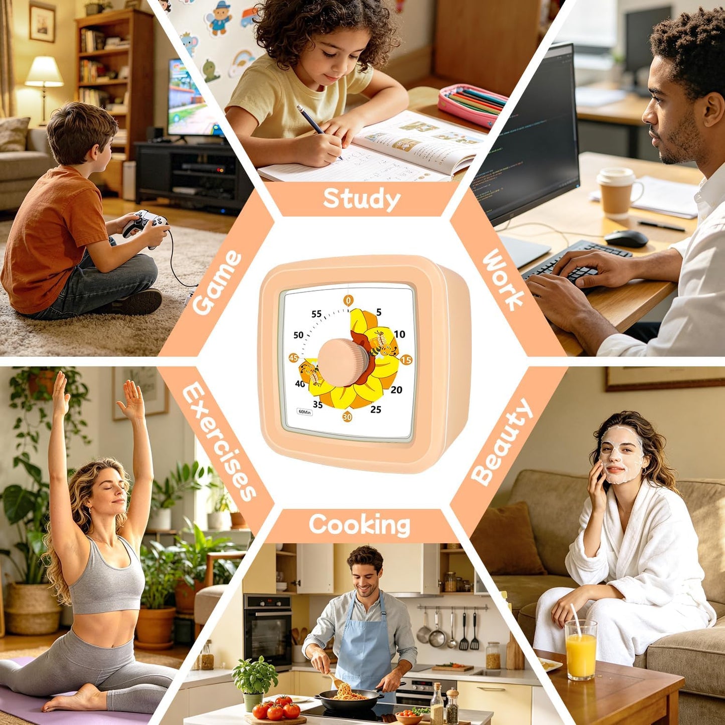 Kids Visual Timer 60 Minute – Countdown Clock for Homework, Kitchen Timer for Cooking, Silent Mini Timer with Cute Mermaid Shell Pattern, Gift Timers for Kids Focus & Daily Routines, Purple