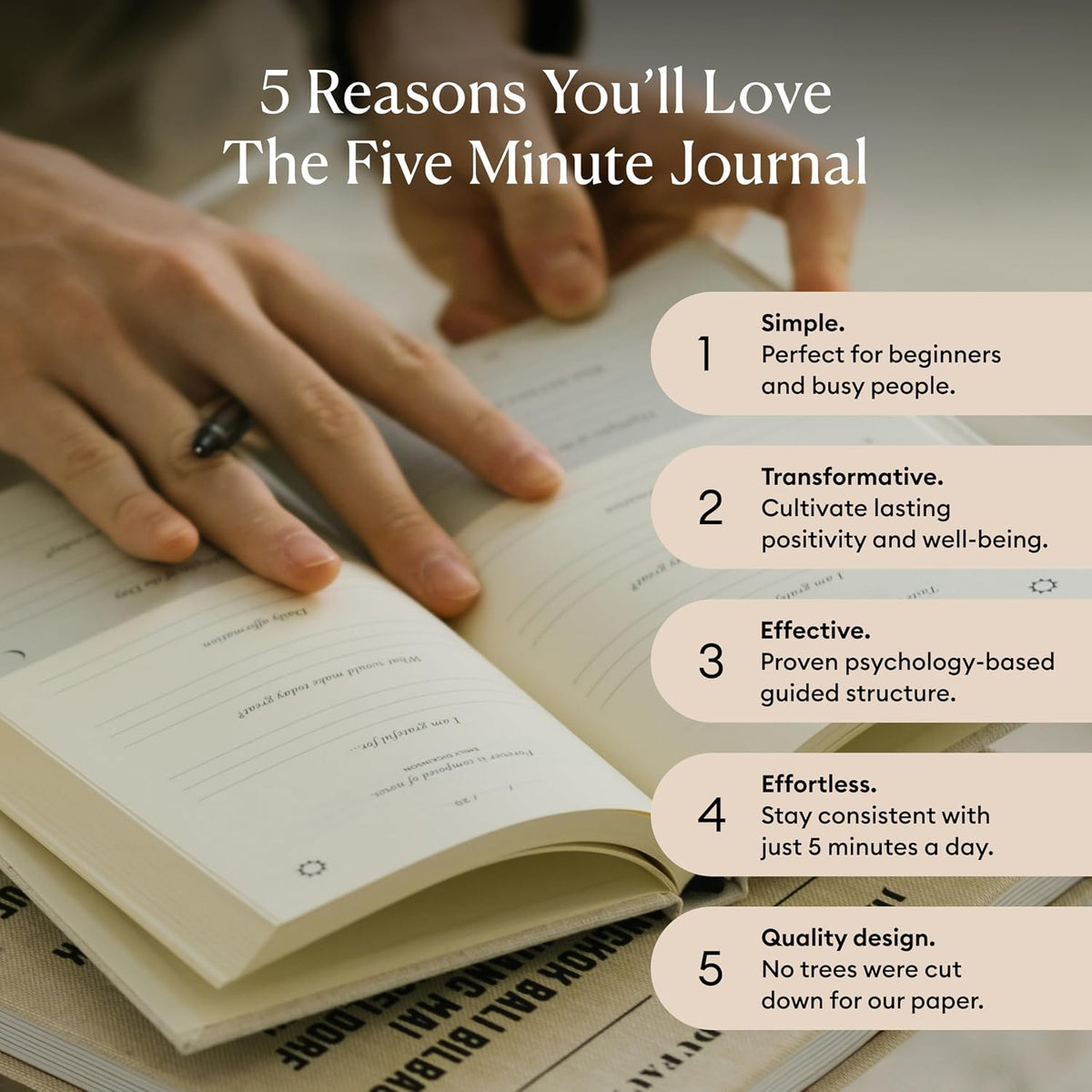Intelligent Change The Five Minute Journal - Original Daily Gratitude Journal for Women & Men - Mindfulness, Happiness & Daily Reflection - Undated Planner - Affirmation Journal - Gifts for Women