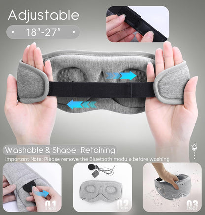 Sleep Mask with Headphones Bluetooth 5.4, TOPOINT 3D Eye Mask Blackout with Soft Bamboo Cotton for Side Sleepers Women Men, Sleep Headphones Earphones HD Speaker Microphone for Travel Meditation Gift