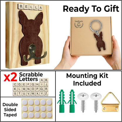 Dog Leash Holder Wall Mount, Pet Harness Hanger with Scrabble Letters, Dog Collar Organizer for Entryway, Memorial Cat Leash Holder for Wall, Pet Loss Gifts, Keepsake, Home Decor PF212-NAT