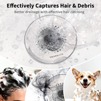 TRAPMATE Shower Drain Hair Catcher, 2.8" Bathtub Stopper Drain Strainer Kit | Easy Clean, Anti-Clogging, Fast Drainage, Anti-Slip, Reversible, No Rust, For Bathtub & Shower Drains, Small Size, Patented