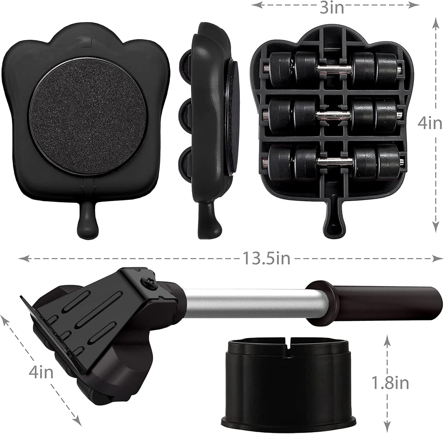 Heavy Duty Furniture Lifter with 4 Sliders for Easy and Safe Moving, Appliance Roller Suitable for Sofas, Couches and Refrigerators, Adjustable Height