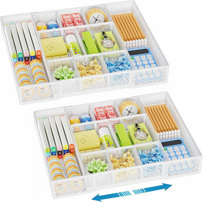 Marbrasse Expandable Desk Drawer Organizer, Mesh Drawer Organizer Tray with 10 Adjustable Compartments, Desk Organizers and Accessories, 5 Dividers Drawer for Office Supplies, Makeup & Vanity (Black)
